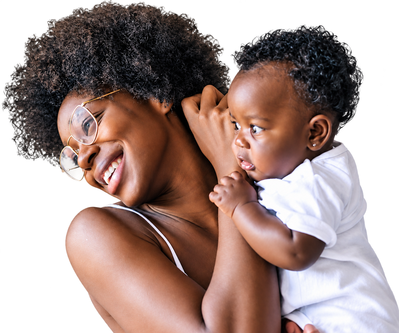 A smiling mother holding her baby