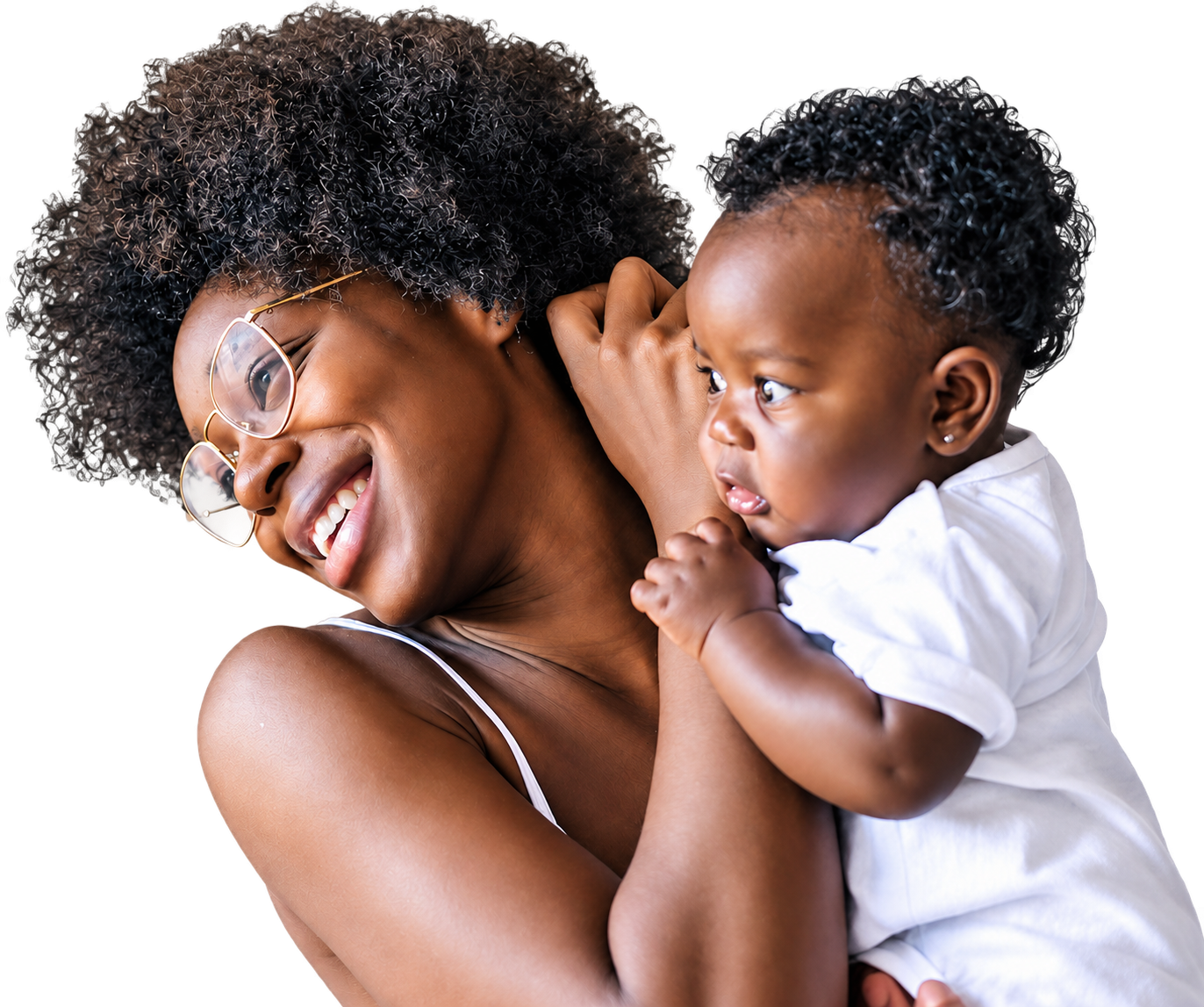 A smiling mother holding her baby
