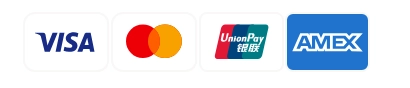 Accepted payment methods: Visa, Mastercard, UnionPay, and American Express